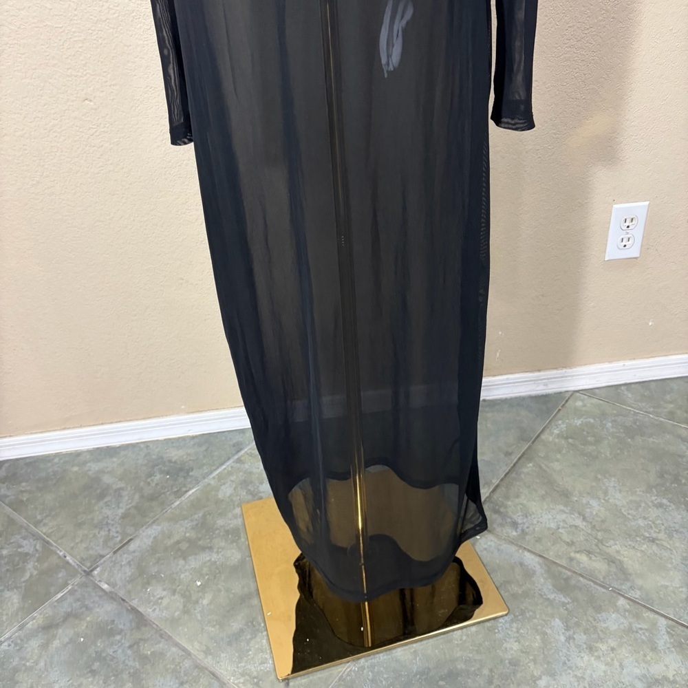 GOOD AMERICAN Mesh Maxi Black Dress Women's Sz 5 Thumbhole Sexy Grunge - Picture 5 of 12